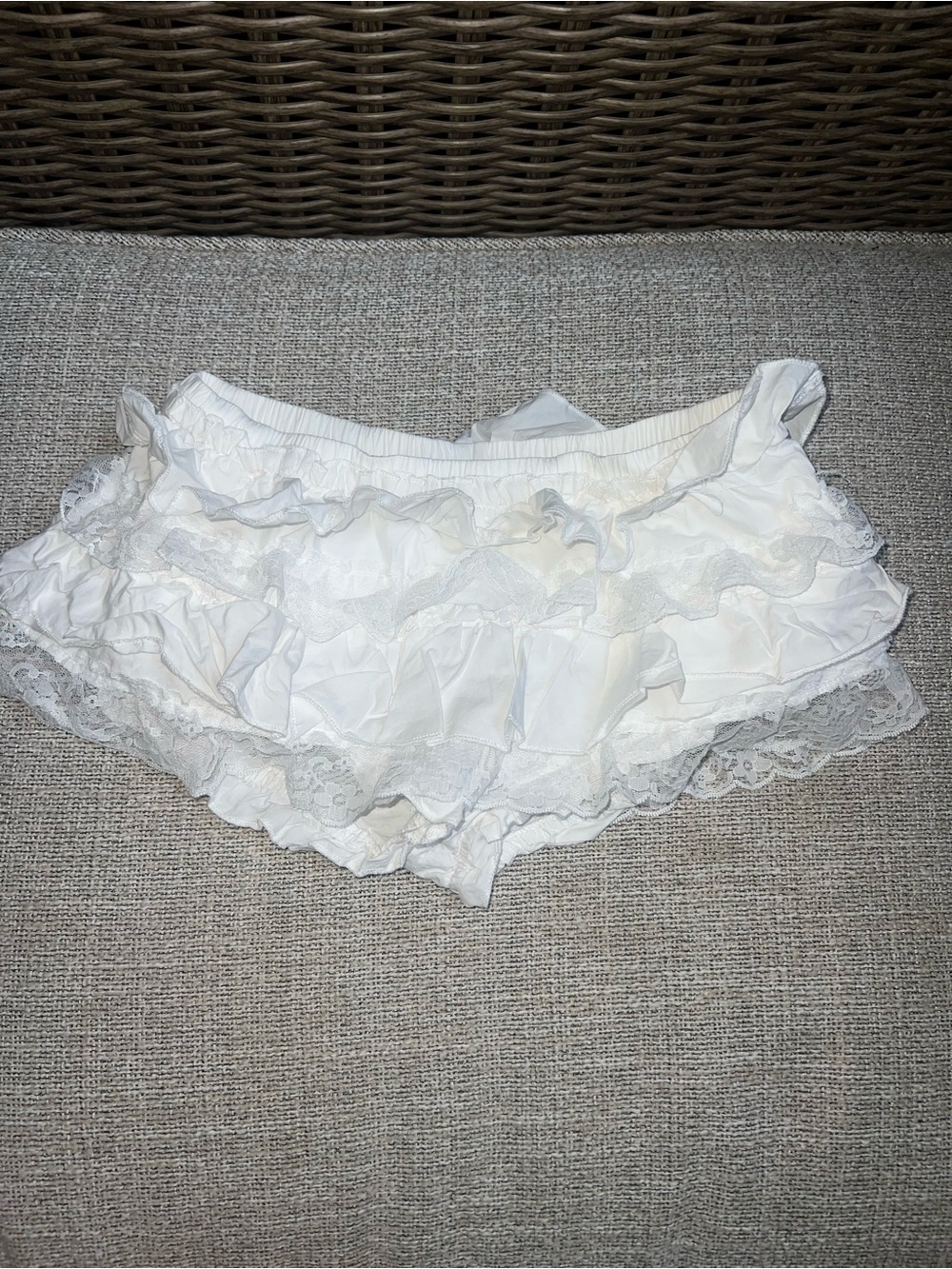 Edikted White Ruffle Lace Shorts